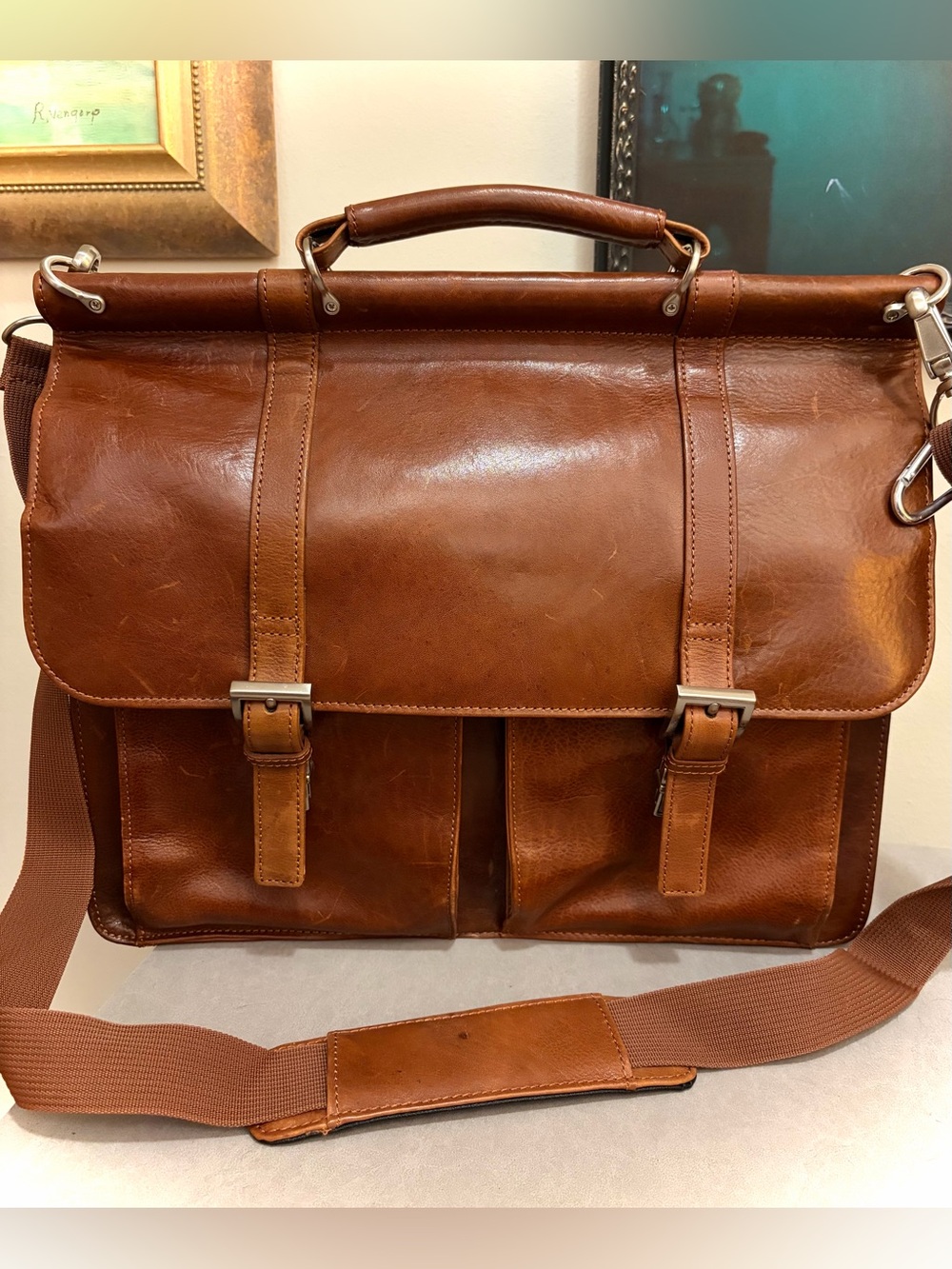 Wilsons Leather Cognac Brown Briefcase Messenger Shoulder Bag Vintage